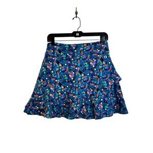 Dona Jo Glide Skirt Skort Size L Blue Confetti Polka Dot Ruffle Golf Pickleball